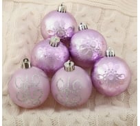 Набор шаров Зимнее волшебство пластик, d-6 см, 12 шт., Синтия цветочки сиреневый 4196398