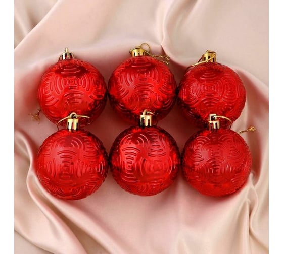 Набор шаров Зимнее волшебство пластик, d-6 см, 6 шт., ОбъЕмные бантики красный 4941991 1