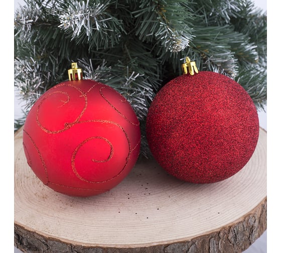 Набор шаров Зимнее волшебство пластик, d-9,5 см, 3 шт., Виньярес, красный 3259889 1