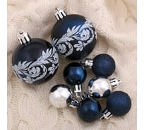 Набор шаров Зимнее волшебство пластик, d-2,5 см, d-5 см, 52 шт., Морозные ветви, серебристо-синий 4942095