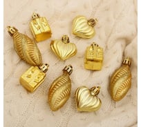 Набор украшений Зимнее волшебство пластик, 9 шт., Новогодний, 3 подарка, 3 сердца, 3 сосульки, золотой 4192976