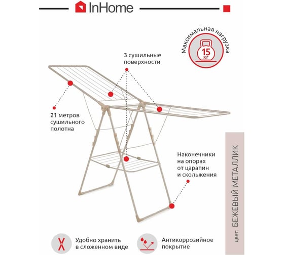 Напольная раскладная сушилка для белья InHome 21 м INCD3/2
