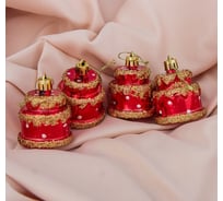 Елочное украшение Зимнее волшебство Торт, набор 4 шт., 4.5х4.5 см, красный 3562594