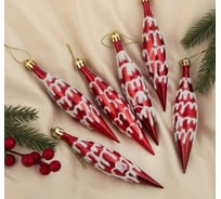 Ёлочное украшение Зимнее волшебство Сосулька с инеем, набор, 6 шт., 13 см, красный 1116488