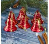 Ёлочное украшение Зимнее волшебство Колокольчик с полосками, набор 6 шт., 4х3.5 см, красный 3565758