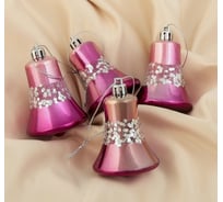 Ёлочное украшение Зимнее волшебство Колокольчики с блестящим ободком, набор 4 шт., 6х5 см, розовый 1310192