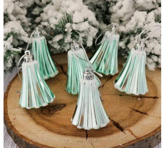 Ёлочное украшение Зимнее волшебство Колокольчик с гранями набор 6 шт., 5х4 см, бирюза 2123095 1