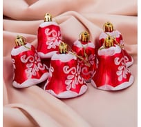 Ёлочное украшение Зимнее волшебство Колокольчики с цветами набор 6 шт., 5.5 см, красный 3562577