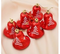 Ёлочное украшение Зимнее волшебство Колокольчик с ёлочкой набор 6 шт., 5.5 см, красный 4194844
