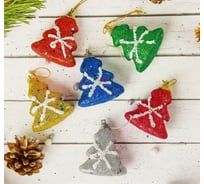 Ёлочное украшение Зимнее волшебство Ёлка со снежинкой, набор 6 шт., 5х4.5 см 2372141