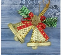 Ёлочное украшение Зимнее волшебство Колокольчик двойной с шишкой, 15х9.5 см, золото 3557014