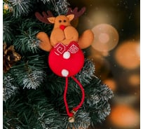Мягкая подвеска Зимнее волшебство Олень с помпошками, 6.5х20 см, красный 3544134