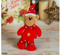 Мягкая подвеска Зимнее волшебство Мишка в колпаке в горошек, 7х15 см, красный 2388974