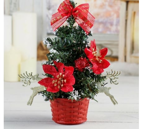 Декоративная ёлка Зимнее волшебство 20 см, со снегом, красная 706034