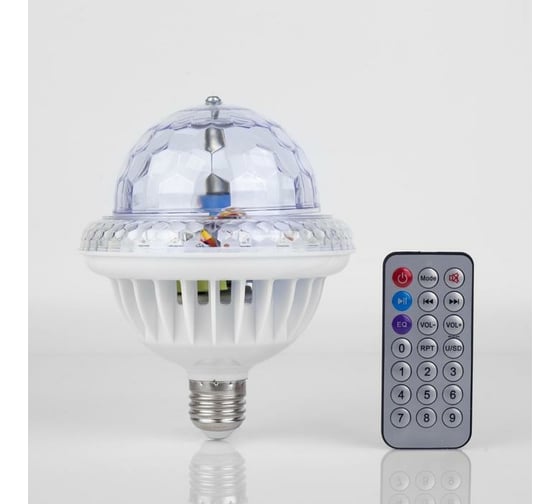 Лампа Luazon Хрустальный шар, d=12 см, 220V, вращение, Bluetooth, пульт, музыка, цоколь Е27, RGB 6978434