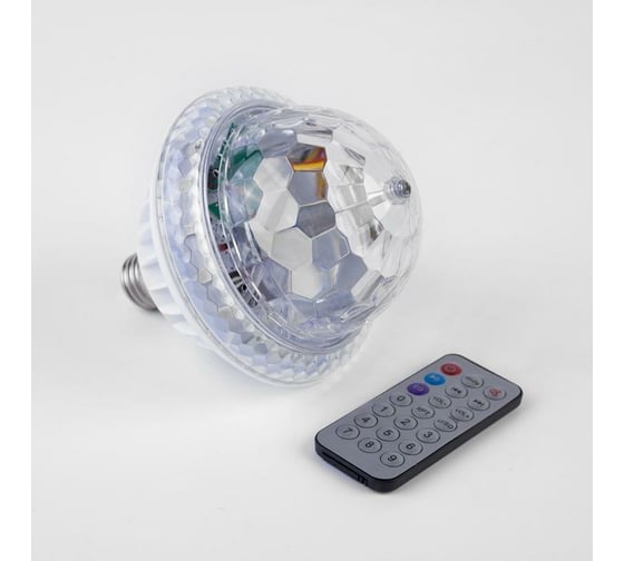 Лампа Luazon Хрустальный шар, d=12 см, 220V, вращение, Bluetooth, пульт, музыка, цоколь Е27, RGB 6978434