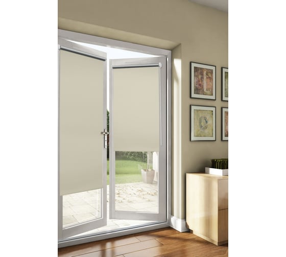 Рулонная штора для балконной двери Эскар blackout отражающий, крем, 52х215 см 39109052215 1