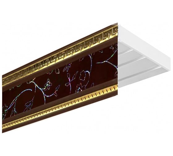 Трехрядный карниз Эскар Эконом+ антик инкрустация бордо в сборе, 2.8 м 534430280