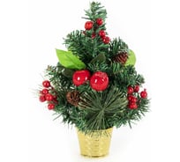 Искусственная декоративная ель Золотая сказка 30 см, ПВХ, сосновые иголки, шишки, ягоды 591327