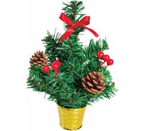 Искусственная новогодняя декоративная ель Золотая сказка 30 см, ПВХ, ягоды/шишки 591321