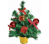 Искусственная новогодняя декоративная ель Золотая сказка 30 см, ПВХ, красные украшения 591320