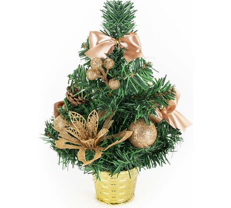 Искусственная декоративная ель Золотая сказка 30 см, ПВХ, кремовое золото 591324