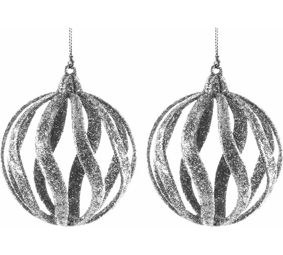 Декоративная подвеска TODI Резной шар, 8см, пластик, 2 шт, серебристый 806493618141 1