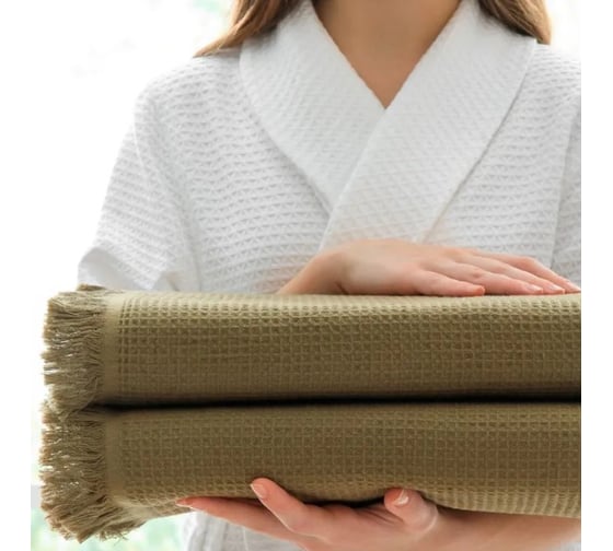 Полотенца вафельные Guten Morgen Валласон, хаки, 70х140 см, 2 шт. НПВВ-Хк-70-140-2 1