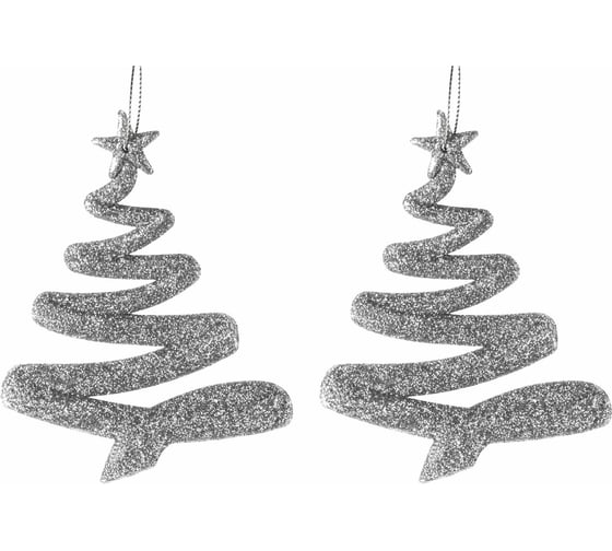 Декоративная подвеска TODI Елка 10см, пластик, 2 шт, серебристая 806857353427 1