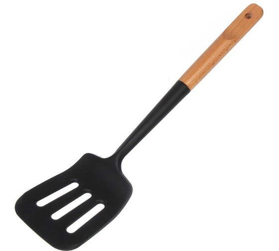 Лопатка для кухни Daniks бамбук, силикон, навеска, Black, WFCFA-0038-5, с прорезью 481068 1