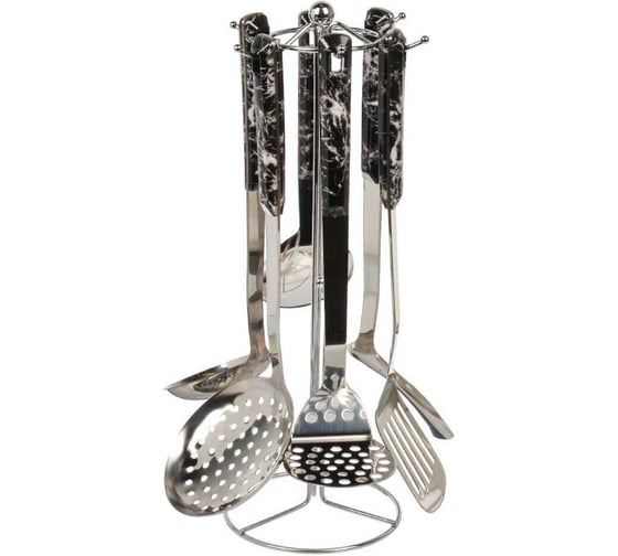 Набор кухонных принадлежностей Daniks 7 пр, сталь, на подставке, навеска, чер, Y4-9, ручка пластик 503070 1