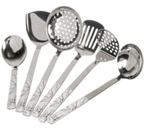 Набор кухонных принадлежностей Daniks 7 пр, сталь, на подставке, навеска, бел, Y4-95, ручка пластик 503069