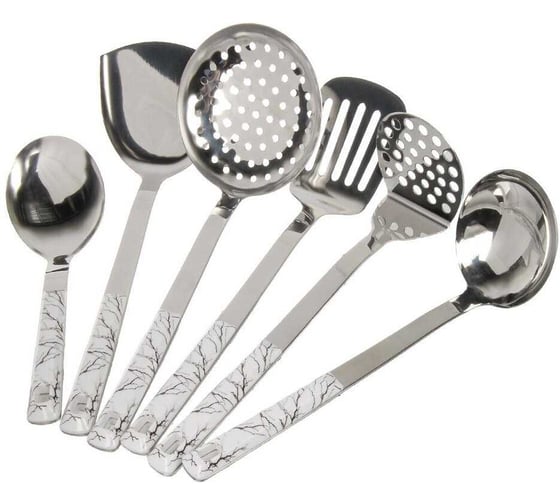 Набор кухонных принадлежностей Daniks 7 пр, сталь, на подставке, навеска, бел, Y4-95, ручка пластик 503069 1