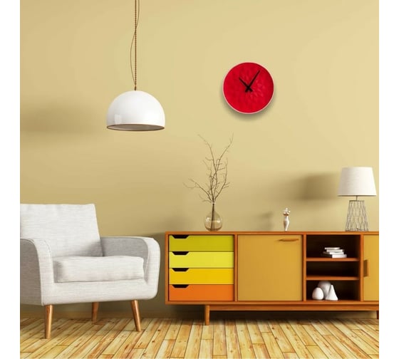Настенные часы Vilart керамические, круглые, размер 25.5x25.5x5.5 см, красные 18-302