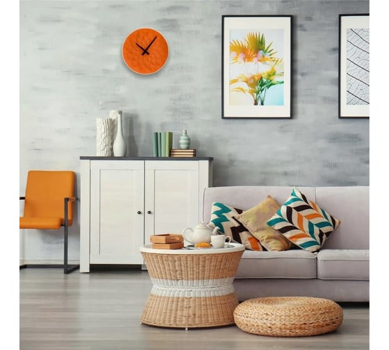 Настенные часы Vilart керамические, круглые, размер 25.5x25.5x5.5 см, оранжевые 18-301
