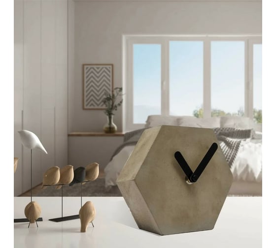 Настольные часы Vilart шестигранные, размер 15x13x5 см, бетон 18-305