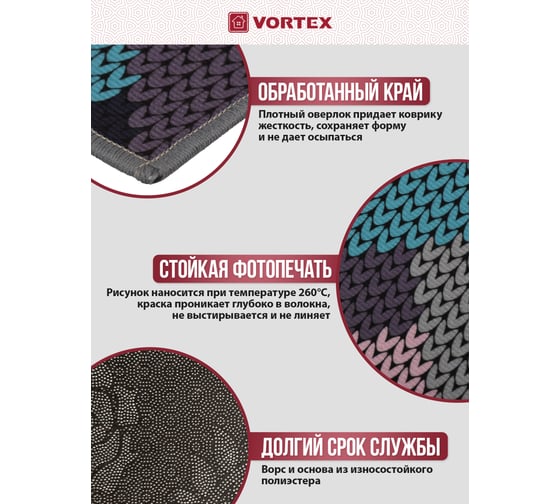 Влаговпитывающий коврик VORTEX Velur Исландия 90x90 см 24342