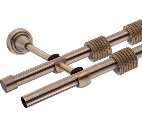 Двойной карниз Peora в коробе, 16 мм, открытый кронштейн, античное золото, 3.0 м, составной 55753