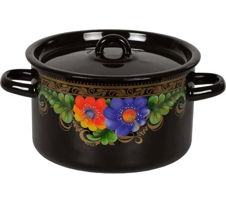 Эмалированная кастрюля СТАЛЬЭМАЛЬ цилиндр, 4.5 л, черный, вологда ХП5934