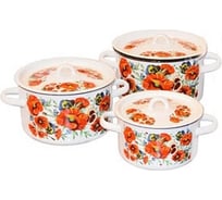 Эмалированный набор посуды СТАЛЬЭМАЛЬ Маки мечта 3 предмета, цилиндр, 1.5 л, 2.9 л, 3.9 л ТБ10883