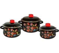 Эмалированный набор посуды СТАЛЬЭМАЛЬ 408 Букет тюльпанов 3 предмета, черный ПС6934