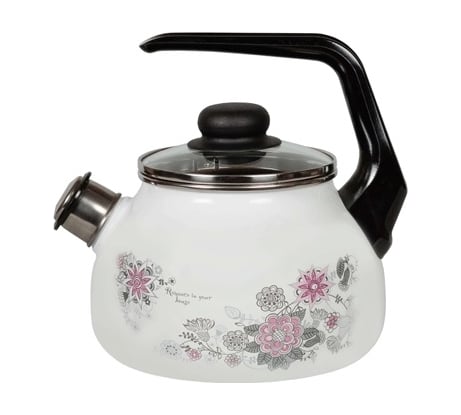 Эмалированный чайник СТАЛЬЭМАЛЬ со свистком, 2.0 л, весенний романс, белоснежный ХП5951