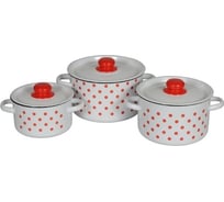 Эмалированный набор посуды СТАЛЬЭМАЛЬ 144 Красный горох 3 предмета, белоснежная ПД2065
