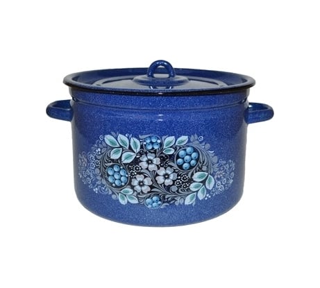 Эмалированная кастрюля СТАЛЬЭМАЛЬ цилиндрическая, 7 л, синий с зерном, голубика ПС6935