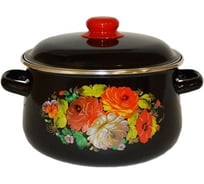 Эмалированная кастрюля СТАЛЬЭМАЛЬ коническая, 5.5 л, черный, жостово ПС1196