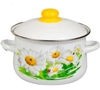 Эмалированная кастрюля СТАЛЬЭМАЛЬ коническая, 5.5 л, ромашки ДП132
