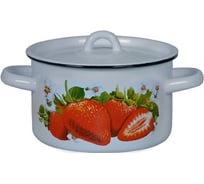 Эмалированная кастрюля СТАЛЬЭМАЛЬ цилиндрическая, 1.5 л, серо-голубая, клубника садовая ТП5157