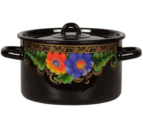 Эмалированная кастрюля СТАЛЬЭМАЛЬ цилиндр, 1.5 л, черный, вологда ХП1140