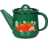 Эмалированный чайник СТАЛЬЭМАЛЬ 1.0 л, изумрудный с зерном, клубника садовая ПС3042