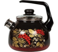 Эмалированный чайник СТАЛЬЭМАЛЬ со свистком, 3.0 л, рябина, черная с красным ТБ14512